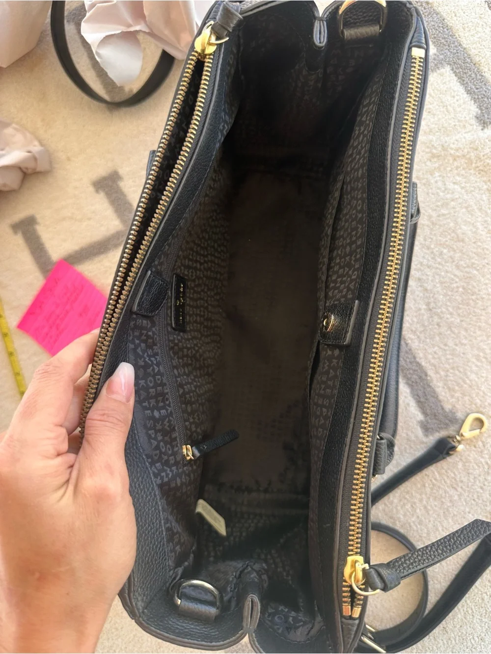 kate spade Black Pebbled Leather Satchel with Gold Logo - Picture 8 of 11